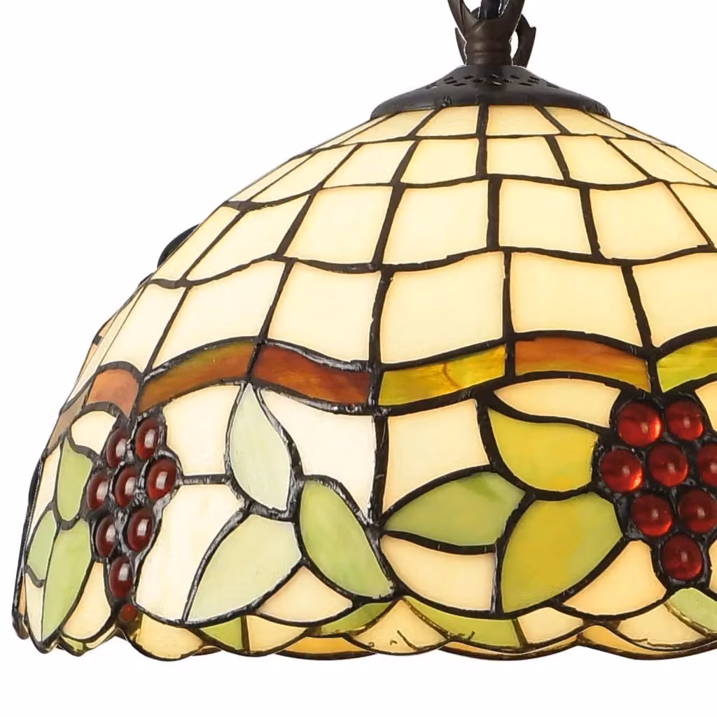 LÚZETE Lampada da soffitto Tiffany Grape in stile Art Nouveau, colore marrone e multicolore, Diametro: 30 cm – 2
