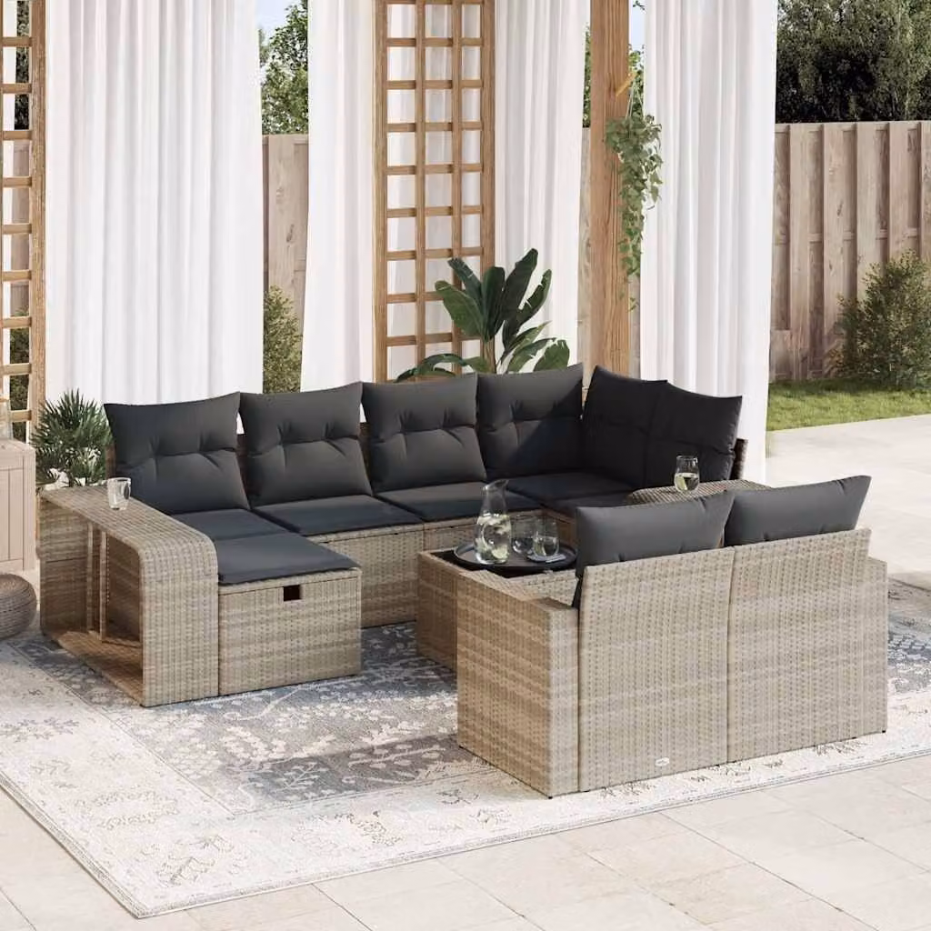 vidaXL Set Divani da Giardino 11 pz con Cuscini in Polyrattan Grigio