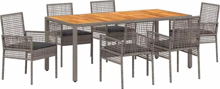 Set da Pranzo per Giardino 7 pcs Grigio polyrattan