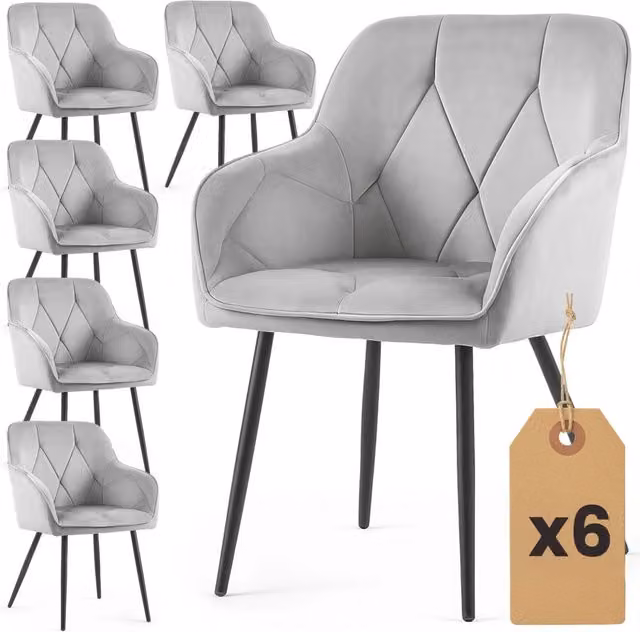 Set di 6 Sedie in velluto trapuntato DIAMANTE Grigio gambe nere