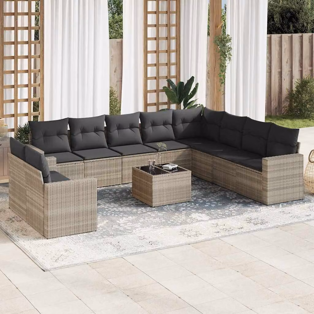 Set Divani da Giardino vidaXL 11 pz con Cuscini e Tavolino in Polyrattan Grigio – 1