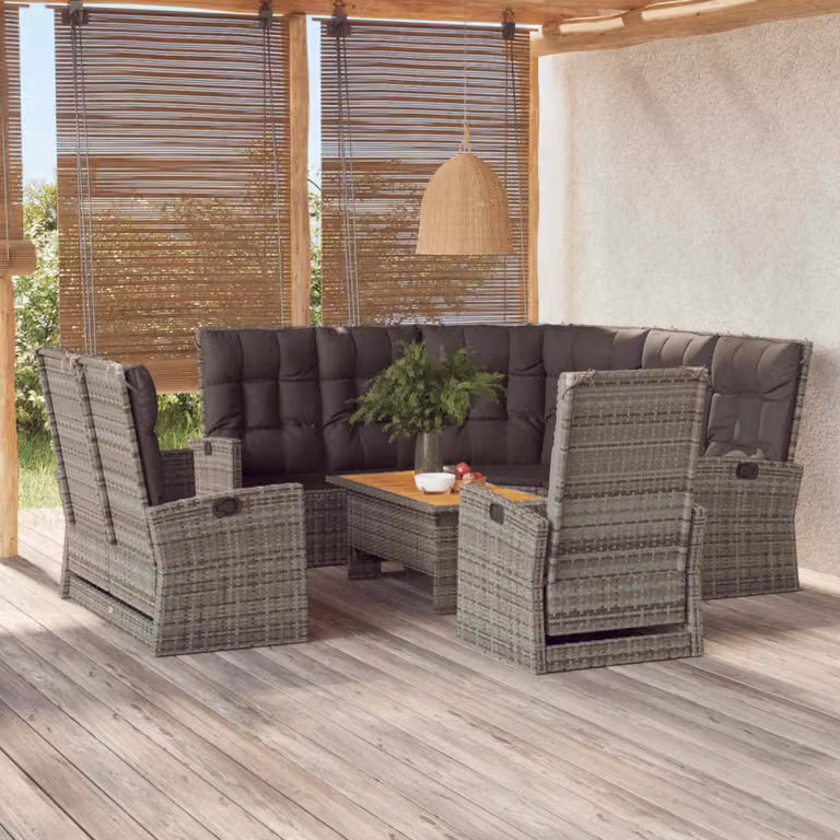 Maison Exclusive - Set da giardino 4 pezzi con cuscini grigio in polyrattan