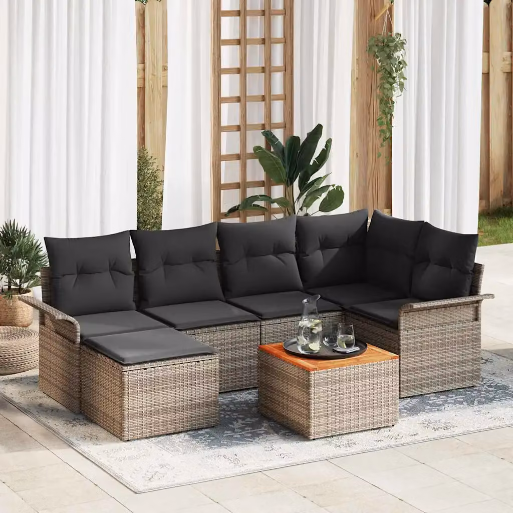 Set Divano da Giardino vidaXL 7 pz a Forma a L con Poltroncina e Tavolino Grigio – 1