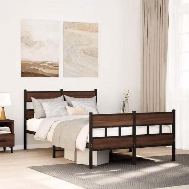Letto con testiera e pediera vidaXL in metallo e legno, colore marrone, L/P/H: 120 x 200 x 91,5 cm
