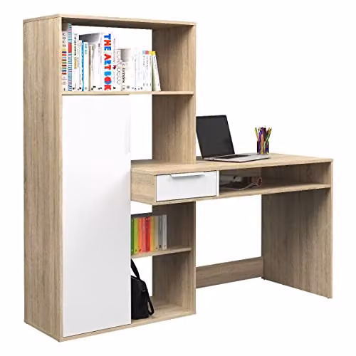 My Brand Scrivania con Libreria Rovere Sonoma e Bianca 163x60x155 cm