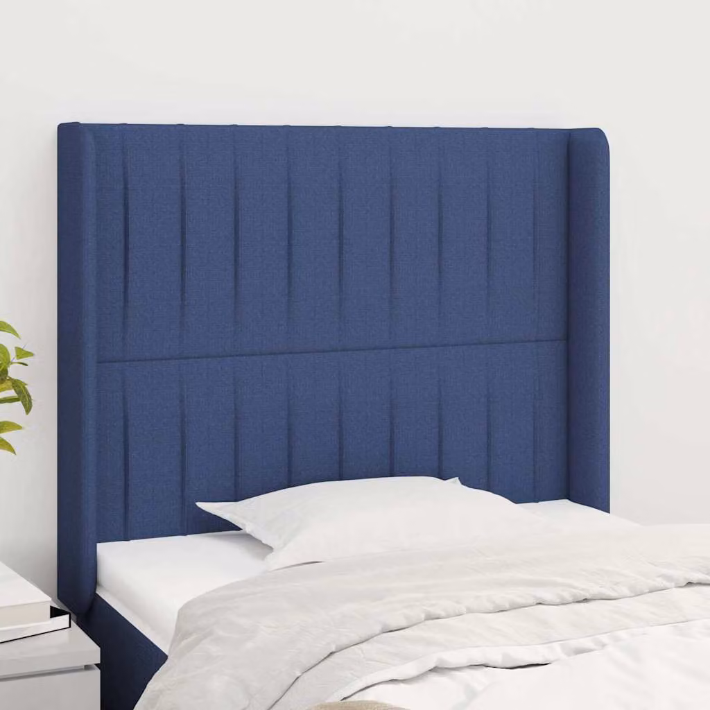 Testiera ad orecchio vidaXL in tessuto blu con struttura in legno L: 103 cm, P: 16 cm, H: 118/128 cm