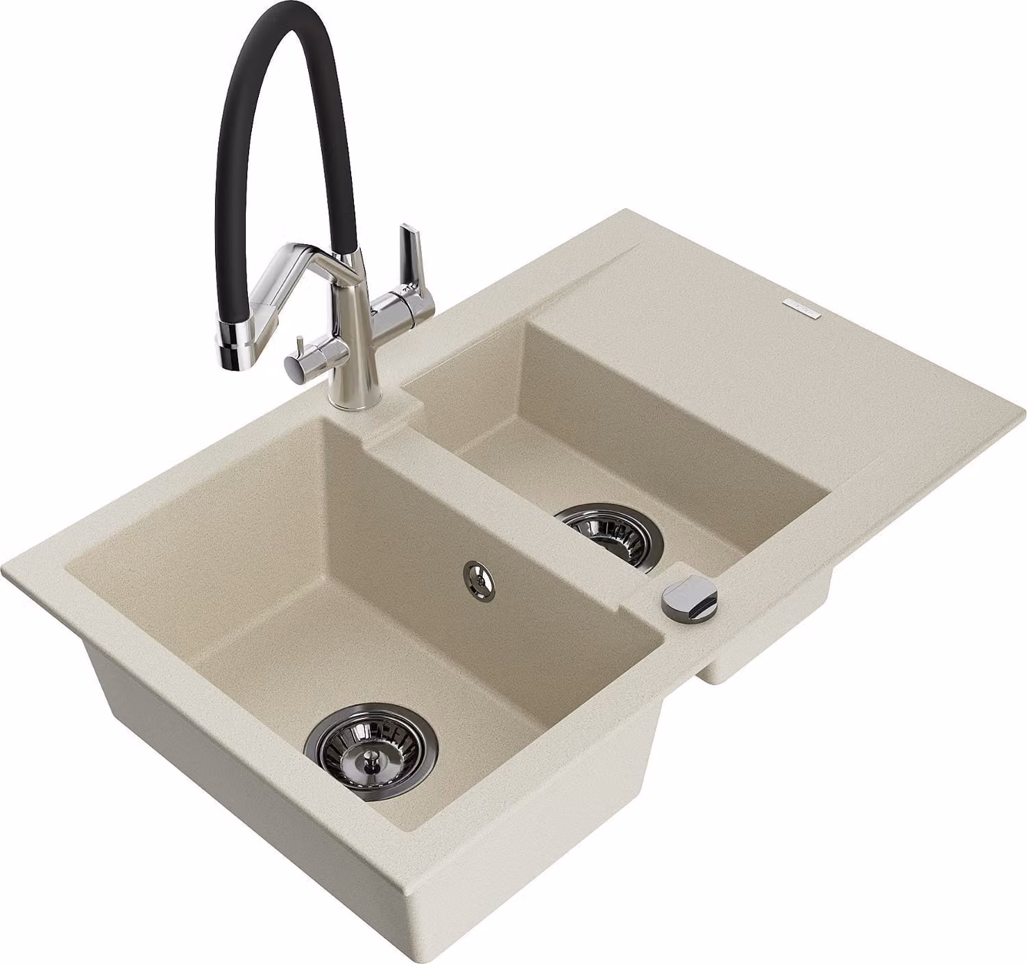 Mexen Gaspar lavello in granito 1,5 vasche con sgocciolatoio e miscelatore Duo, beige - 6507-69-671701-07-B
