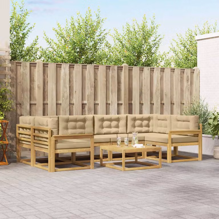vidaXL Set di divani da esterno 5 pz in legno di acacia con cuscini Bianco e Beige