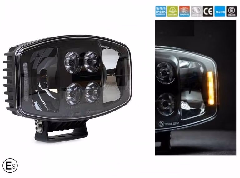 Faro LED Jumbo da 90 W, lampada alogena 12 V - 24 V con luci diurne (DRL) e luci di posizione bianche-gialle per fuoristrada, autocarri e trattori