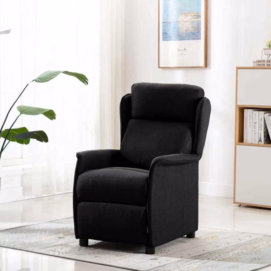 Poltrona massaggiante nera, dimensioni 93,5 x 67,5 x 101,5 cm, rivestita in tessuto