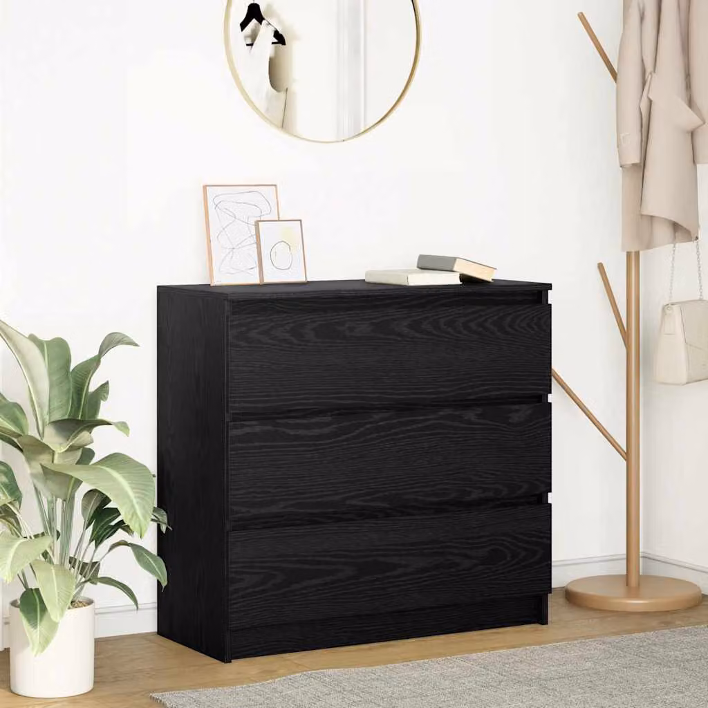 Credenza moderna vidaXL in legno nero, sospesa a parete, L: 80 cm, P: 35 cm, H: 76 cm