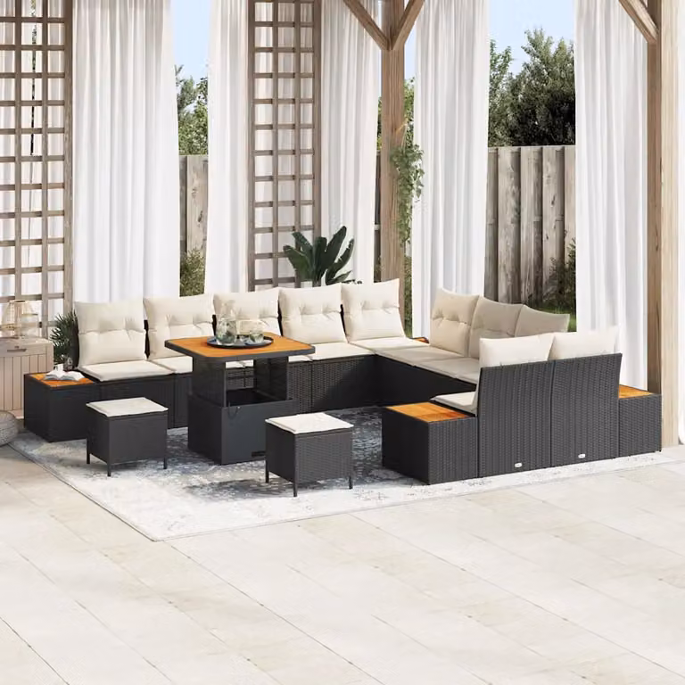 Set Divano da Giardino vidaXL 13 Pezzi a Forma di U con Tavolino e Cuscini Nero