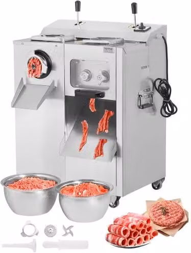 VEVOR Tritacarne Elettrico in Acciaio Inox Argento con Insaccatrice per Salsicce e Capacità di 6,35 kg/min