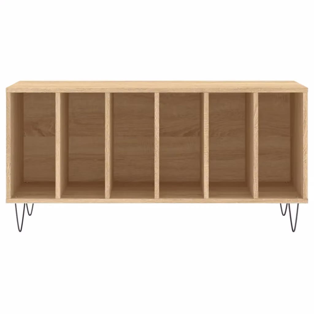 Mobiletto porta dischi in vinile in stile industriale in legno composito rovere Sonoma e metallo, colore marrone, L: 100 cm, P: 38 cm, H: 48 cm – 2