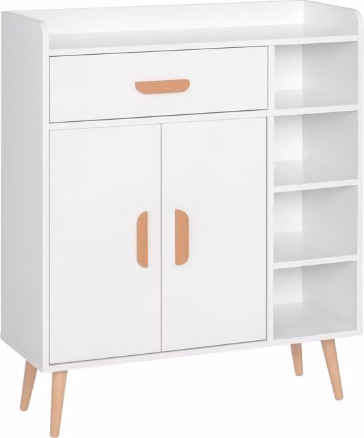 Armadietto Salvaspazio HOMCOM con 4 Cestini e Ripiani in MDF, Colore Bianco, L: 80 cm, P: 29.5 cm, H: 96 cm