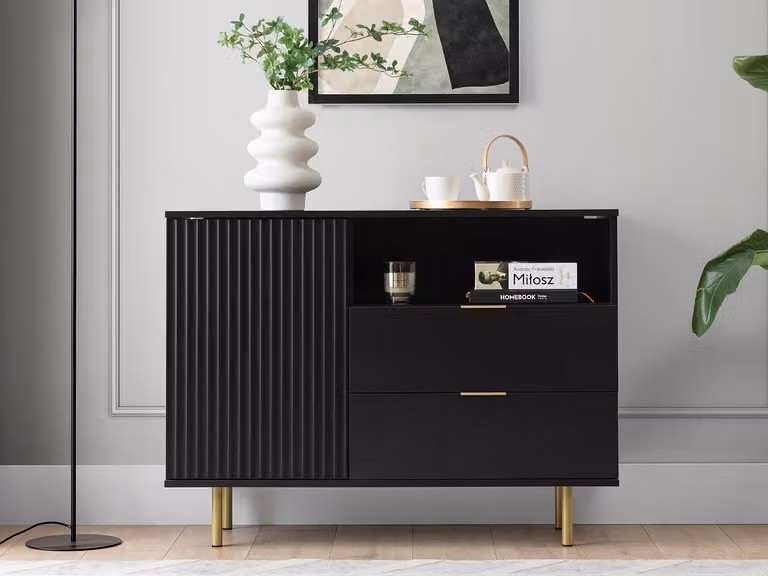 Cassettiera combinata per il soggiorno IREDELL - oro / nero opaco