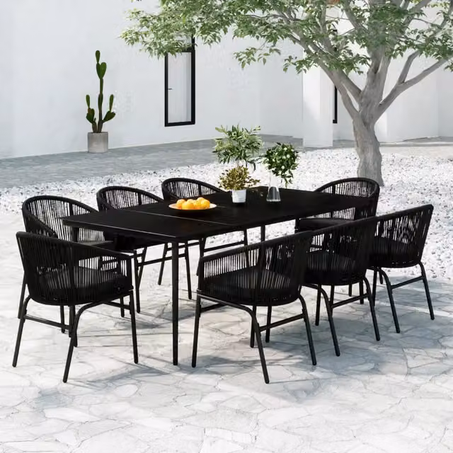 Set da pranzo da giardino moderno vidaXL in acciaio nero e vetro, 9 pezzi – 1