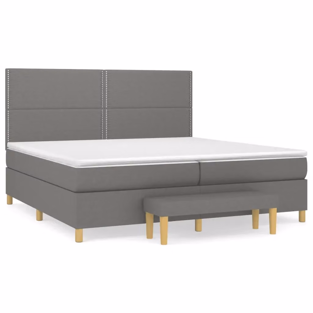 vidaXL Letto Ibrido con Giroletto a Molle e Materasso in Tessuto Grigio e Bianco, L 200 cm x P 200 cm x H 128 cm – 2