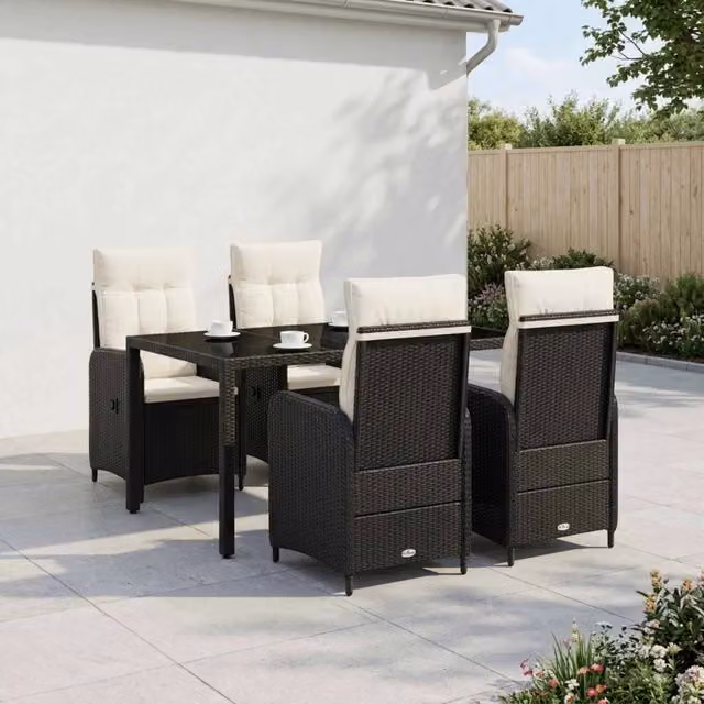 Set da pranzo per esterni 5 pz Nero e Bianco Crema polyrattan 3422300