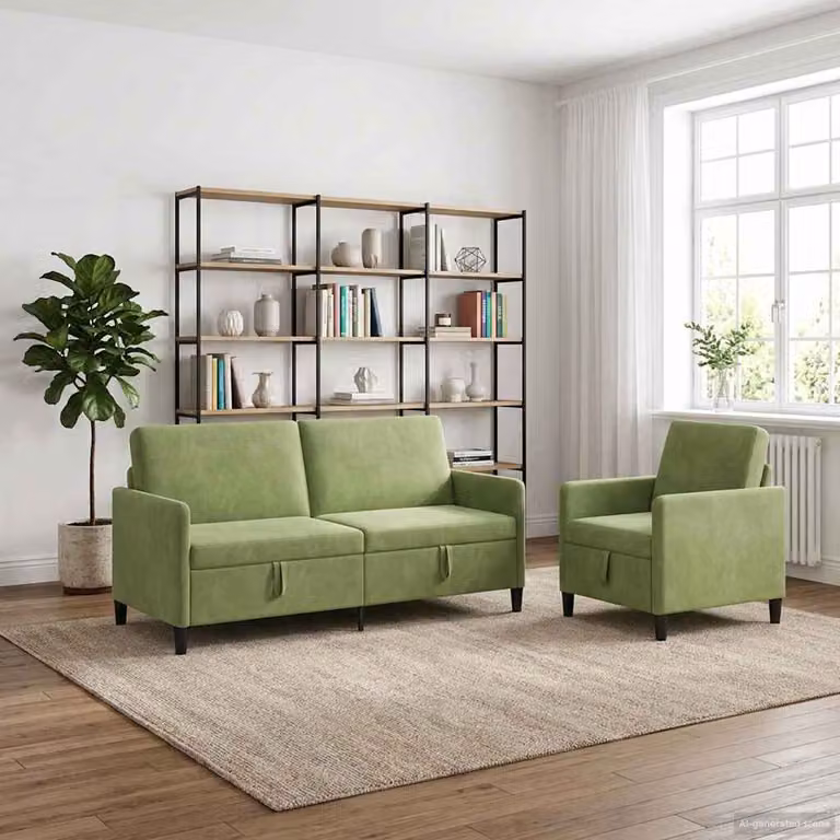 Set di 2 divani moderni vidaXL con contenitore, rivestimento in tessuto verde, con seduta a sollevamento per il tuo soggiorno