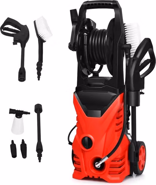 Idropulitrice portatile Design Mania da 1500W con 2030 PSI e ugello Lotus, colore rosso e nero, ideale per la pulizia di auto e giardini – 1