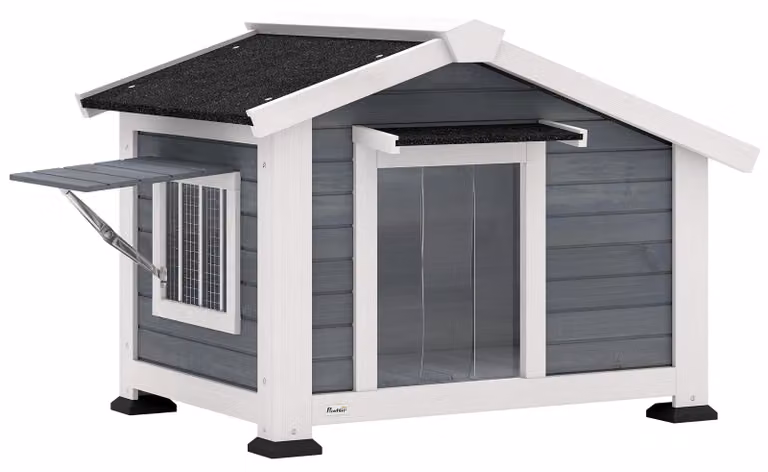 Cuccia per cani in legno resistente alle intemperie, con tetto in asfalto | Colore: Grigio | Dimensioni: 76x98x69,5 cm
