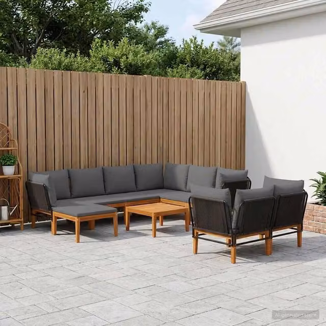 Set da giardino componibile vidaXL a forma di L in legno di acacia con cuscini inclusi – 1