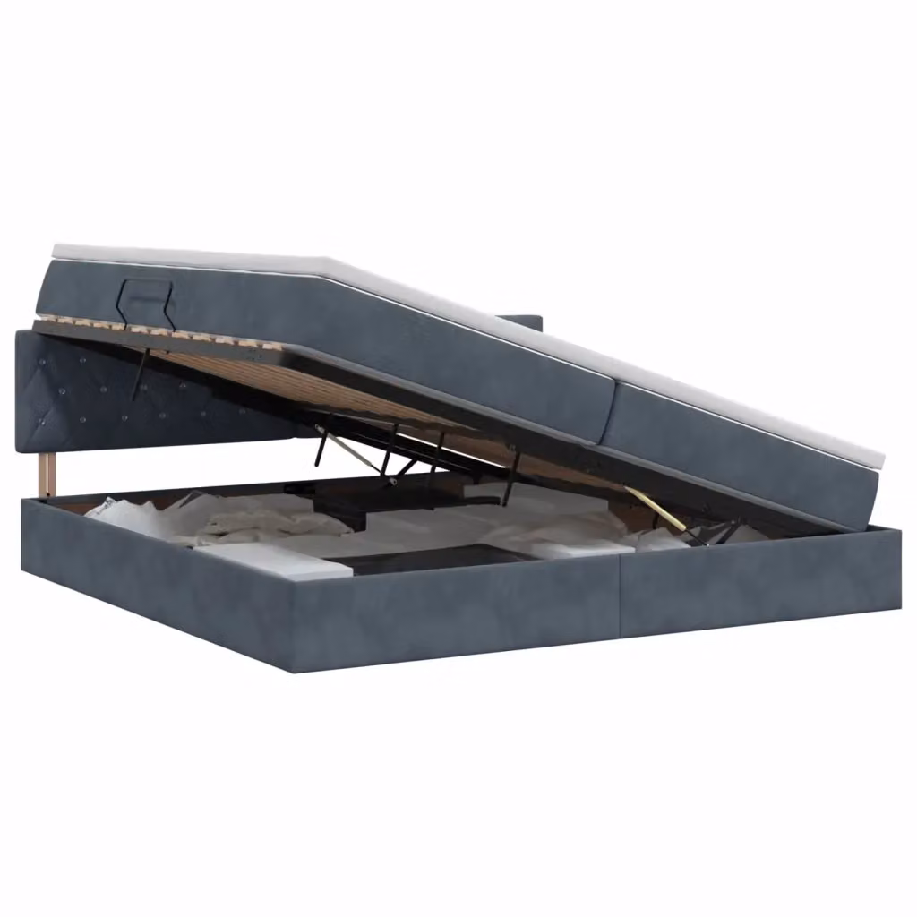 Letto con Contenitore Moderno vidaXL in Velluto Grigio e Bianco L/P/H: 200 x 200 x 88 cm – 2