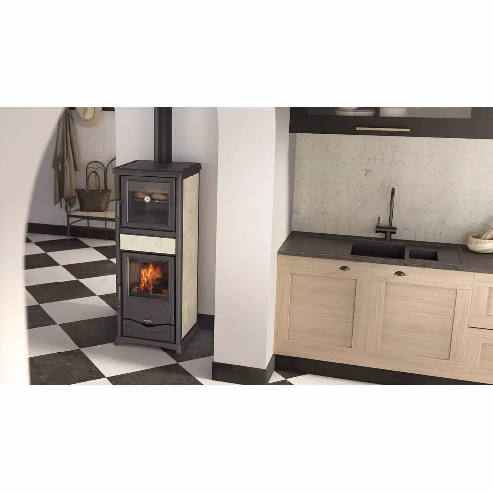 Stufa a Legna con Forno Rossella Plus 5.0 Maiolica Nordica Colore Beige – 2