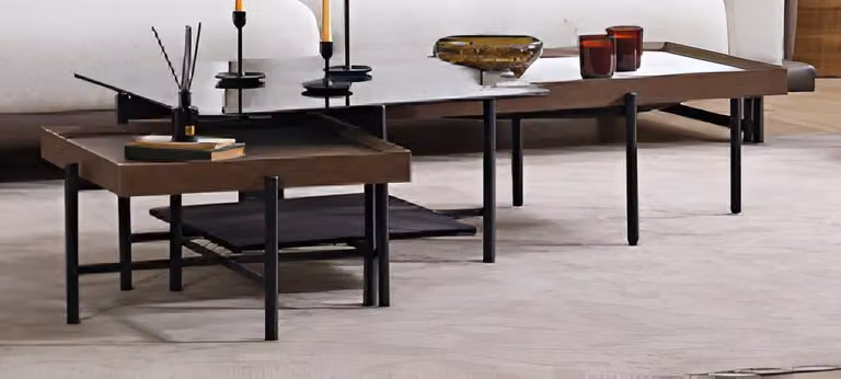 Set di 3 tavolini da salotto di design | Eleganti tavolini da salotto con piano in vetro