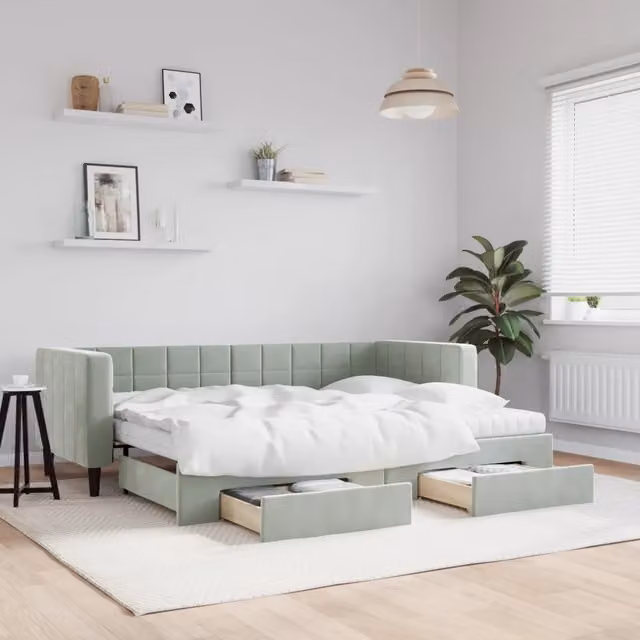 Divano Letto Estraibile con Cassetti vidaXL in Velluto Grigio L/P/H: 223 x 80 x 68 cm