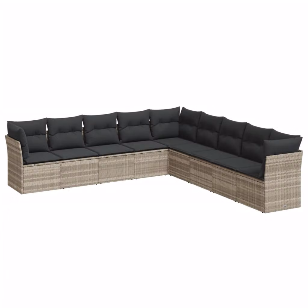 Set Divano da Giardino 9pz con Cuscini Grigio Chiaro Polyrattan