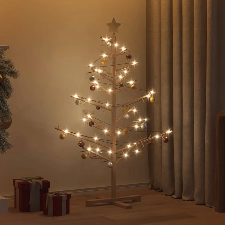 vidaXL Albero di Natale in legno con supporto Marrone 125 cm