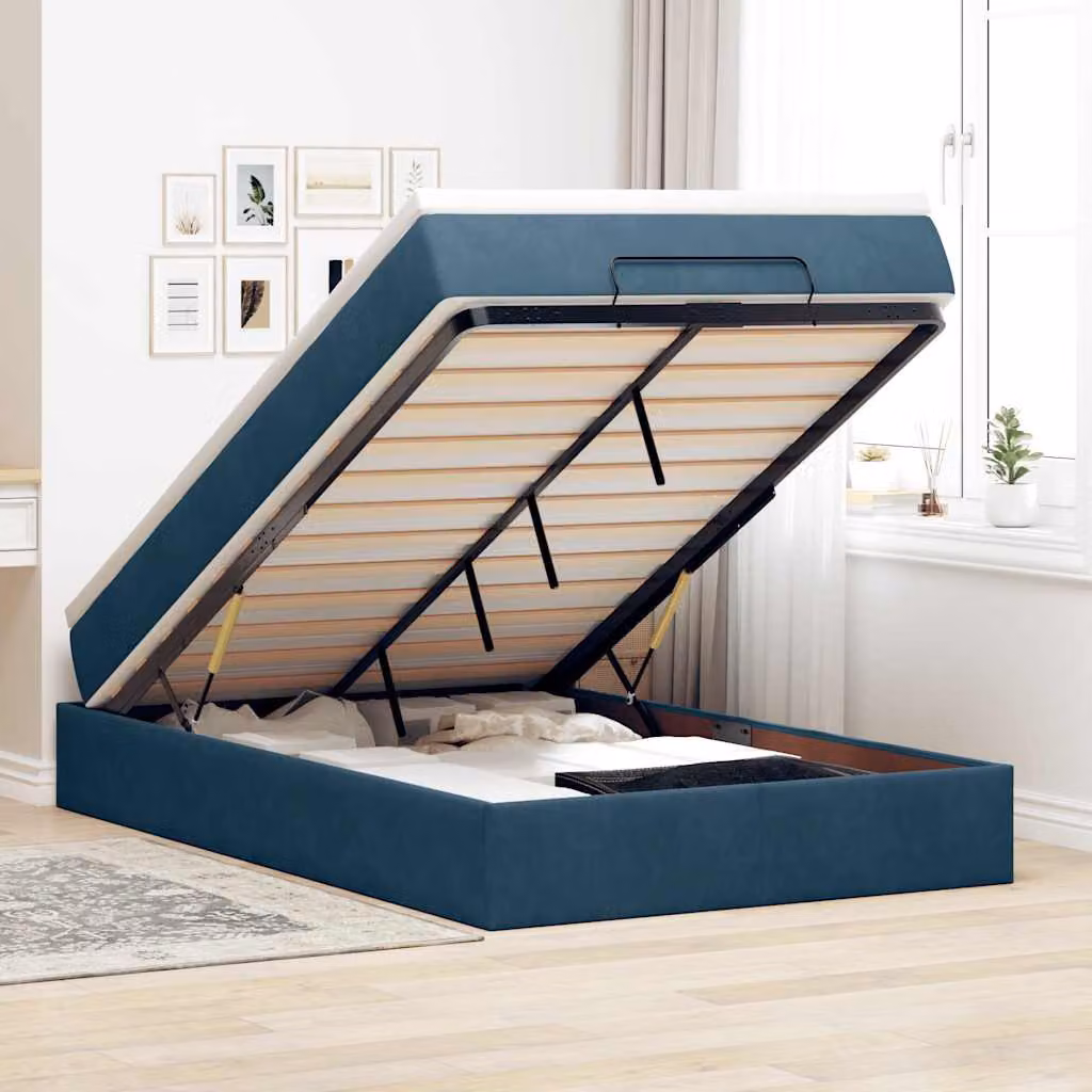 vidaXL Pouf Letto con Materasso in Velluto Blu e Bianco, L/P/H: 120 x 200 x 23,5 cm
