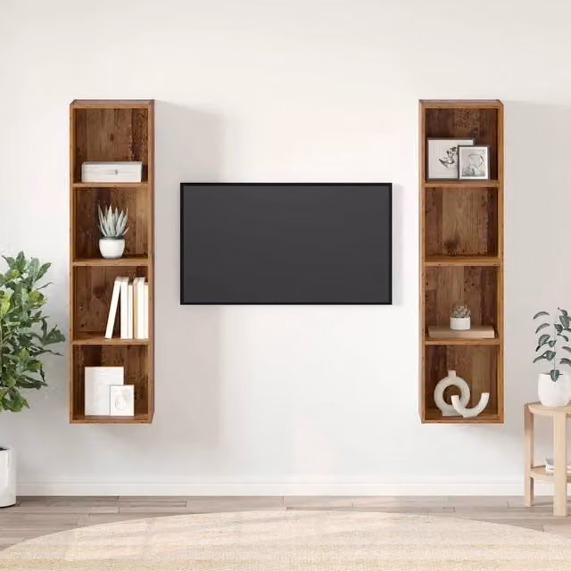 Set di 2 mobili TV vidaXL in legno marrone opaco, design minimalista, L/P/H: 37 x 37 x 142,5 cm