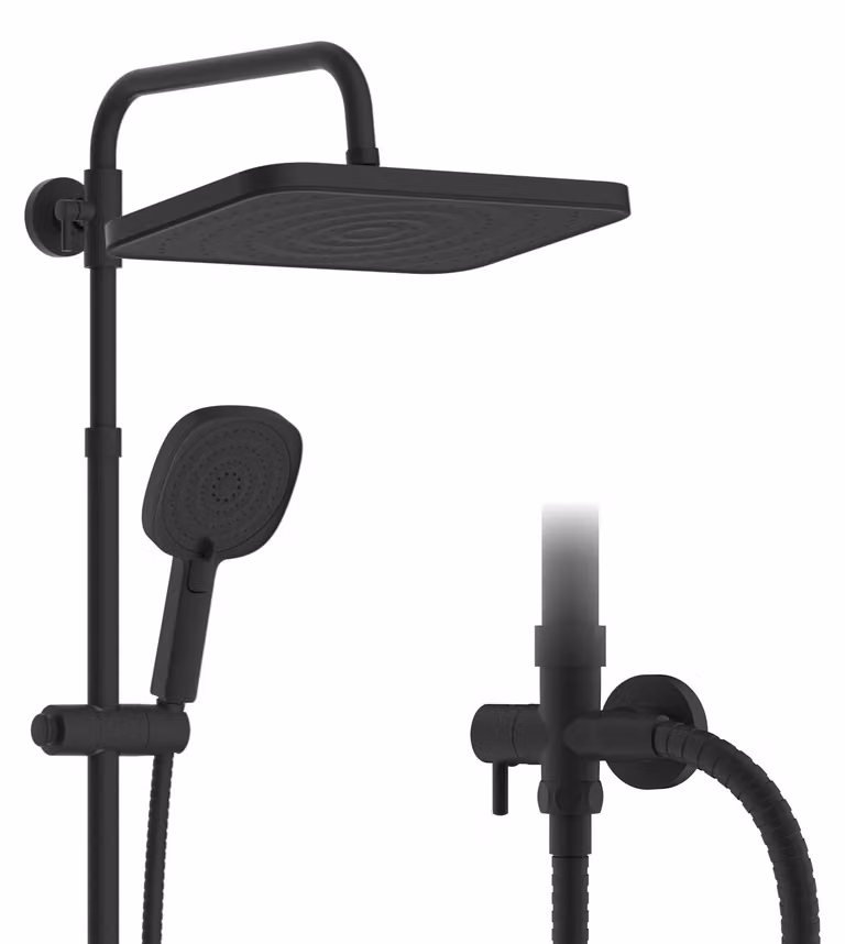 Doccia con soffione manuale, 30x20 cm, acciaio inossidabile 304, altezza regolabile, colore nero