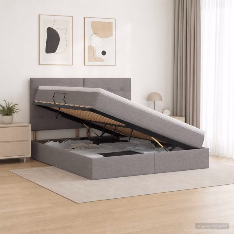 Letto con contenitore e materasso vidaXL in tessuto color tortora L/P/H: 160 x 200 x 128 cm