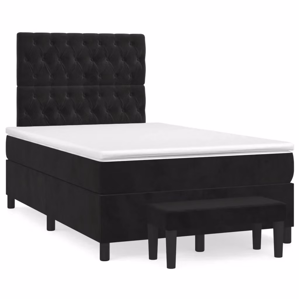Letto Ibrido vidaXL con Giroletto a Molle e Materasso in Velluto Nero e Bianco L/P/H: 203 x 120 x 128 cm – 2