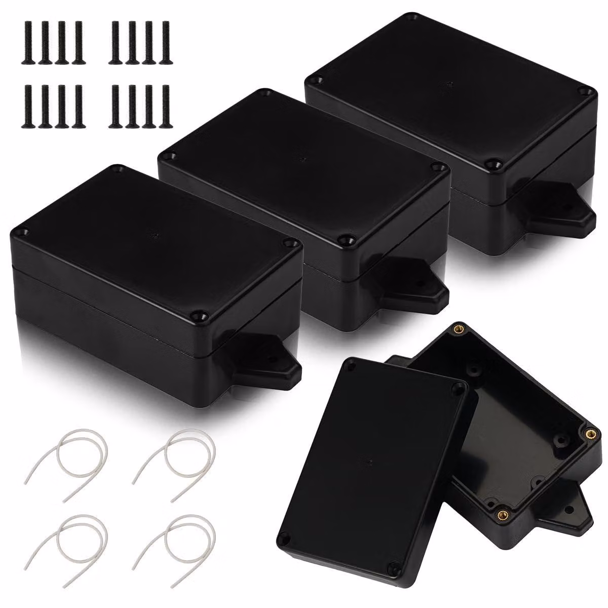 4 scatole di derivazione, nere, grado di protezione IP65, contenitore in plastica ABS