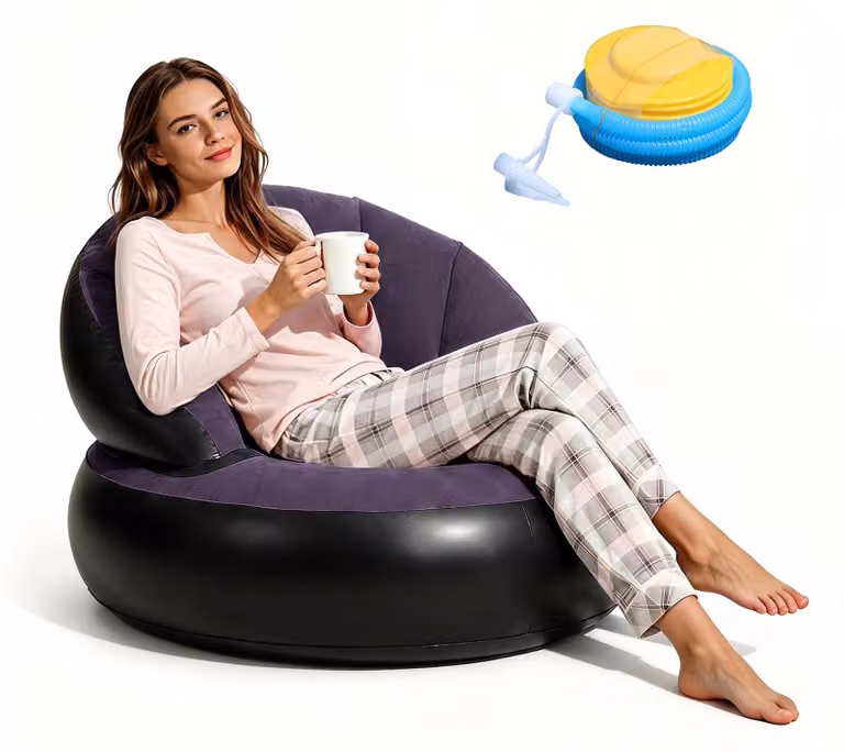 Divano gonfiabile, dimensioni 77x77x58 cm, con pompa per gonfiaggio, rivestito in tessuto flocato, ideale per il soggiorno