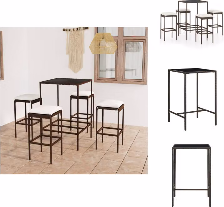 vidaXL Set bar da giardino 5 pezzi con cuscini in poly rattan marrone - Set di mobili da giardino