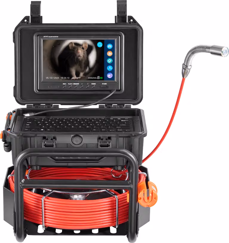 Telecamera per fognature SucceBuy, lunghezza 98 ft/30 m, telecamera di scarico autolivellante con trasmettitore da 512 Hz, contatore di distanza, schermo da 9 pollici 1080P HD telecamera idraulica per serpenti