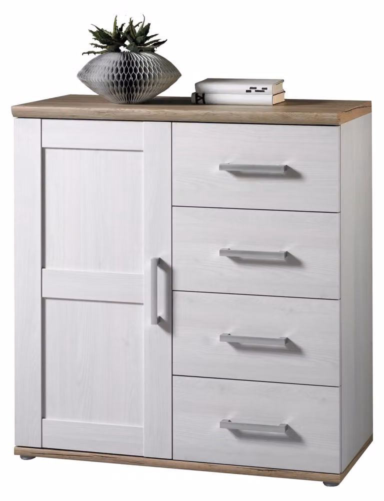 Cassettiera - Decorazione larice Sibiu - Bianco - L 93 cm - 1 anta - 4 cassetti