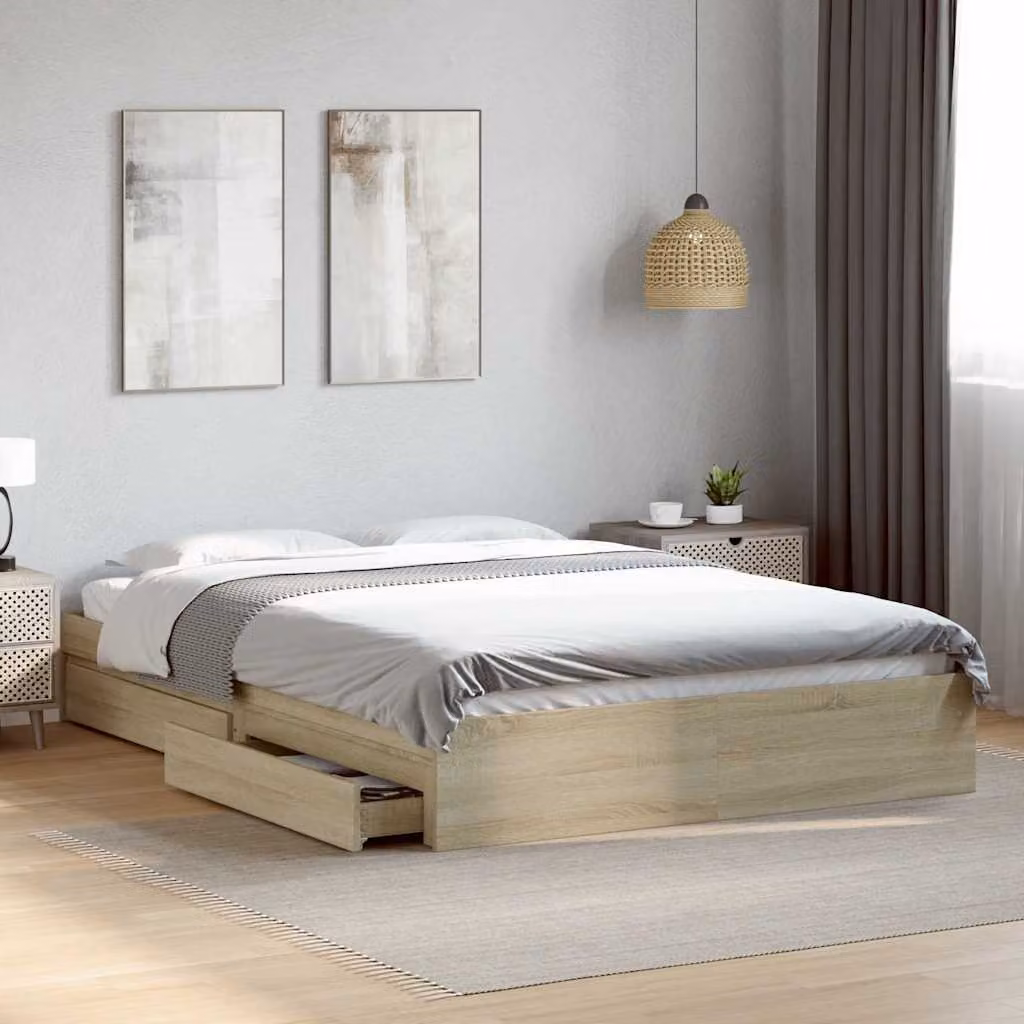 vidaXL Giroletto con Cassetti in Legno Multistrato Rovere, L 160 x P 200 cm – 1