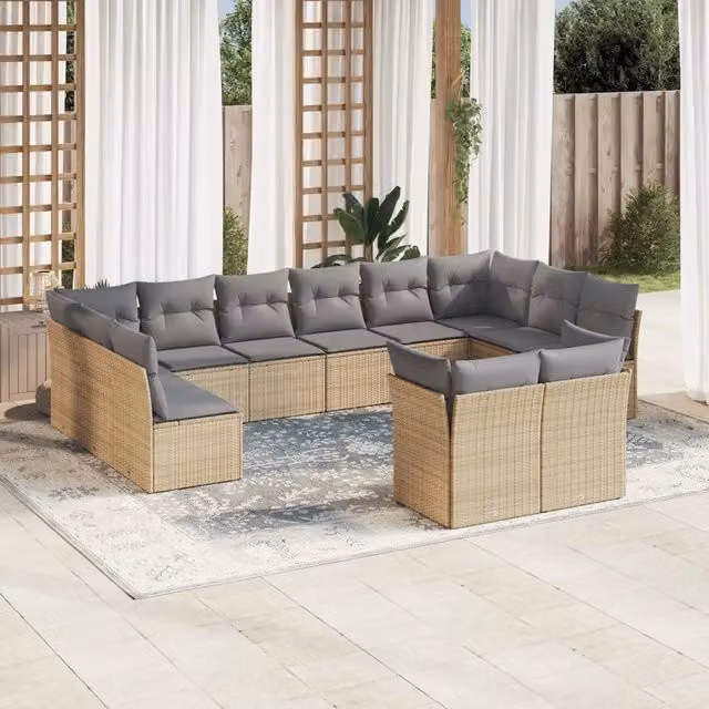 Set di Divani da Giardino VIDAXL in Polyrattan Beige con Cuscini, Composizione a U per 12 Persone
