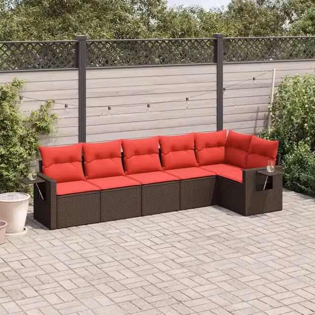 Set Divani da Giardino 6 pz con Cuscini Marrone in Polyrattan 3220193