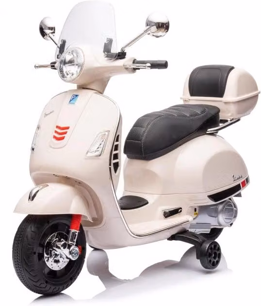 Moto Elettrica per Bambini Piaggio Vespa GTS SUPER 12V con Bauletto Bianco e Batterie Ricaricabili