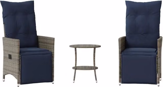 Set da Bistrot 3 pz | Set Salotto da Giardino con Cuscini Grigio in Polyrattan