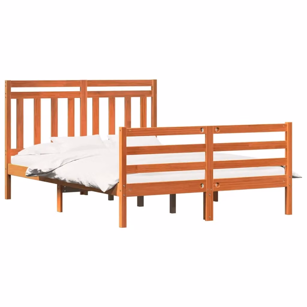 Struttura letto con testiera in legno di pino Marrone cerato vidaXL L/P/H: 150 x 200 cm – 2