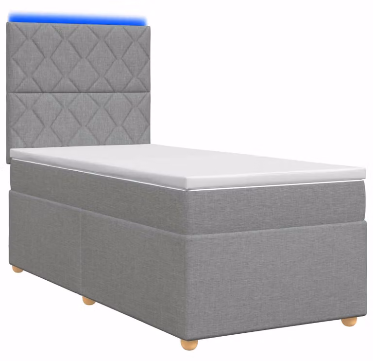 Letto boxspring LED con materasso Grigio chiaro 90 x 190 cm Tessuto
